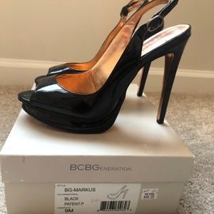 Black patent leather heels